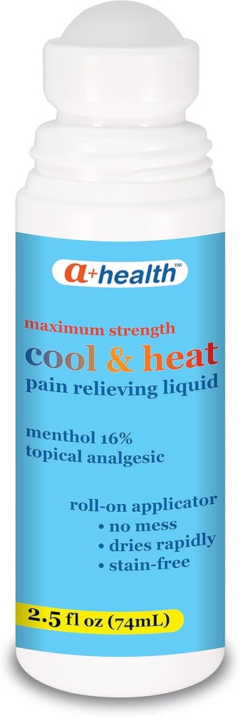 A+Health Cool & Heat Pain Relieving Liquid, Menthol 16%, Maximum Strength, Roll On, Made in USA, 2.5 fl Ounces (CoolHeat)