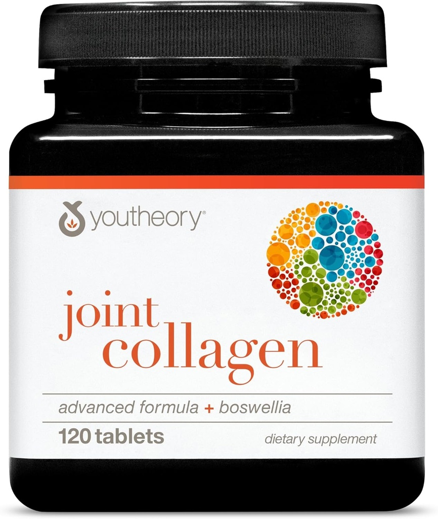 Youtheory Joint Collagen Advanced - Hair, Nail, Bone, Muscle & Joint Support* - Collagen for Women & Men - with 18 Amino Acids, Boswellia Extract, Turmeric & Quercetin - 120 Tablets (60-Day Supply)