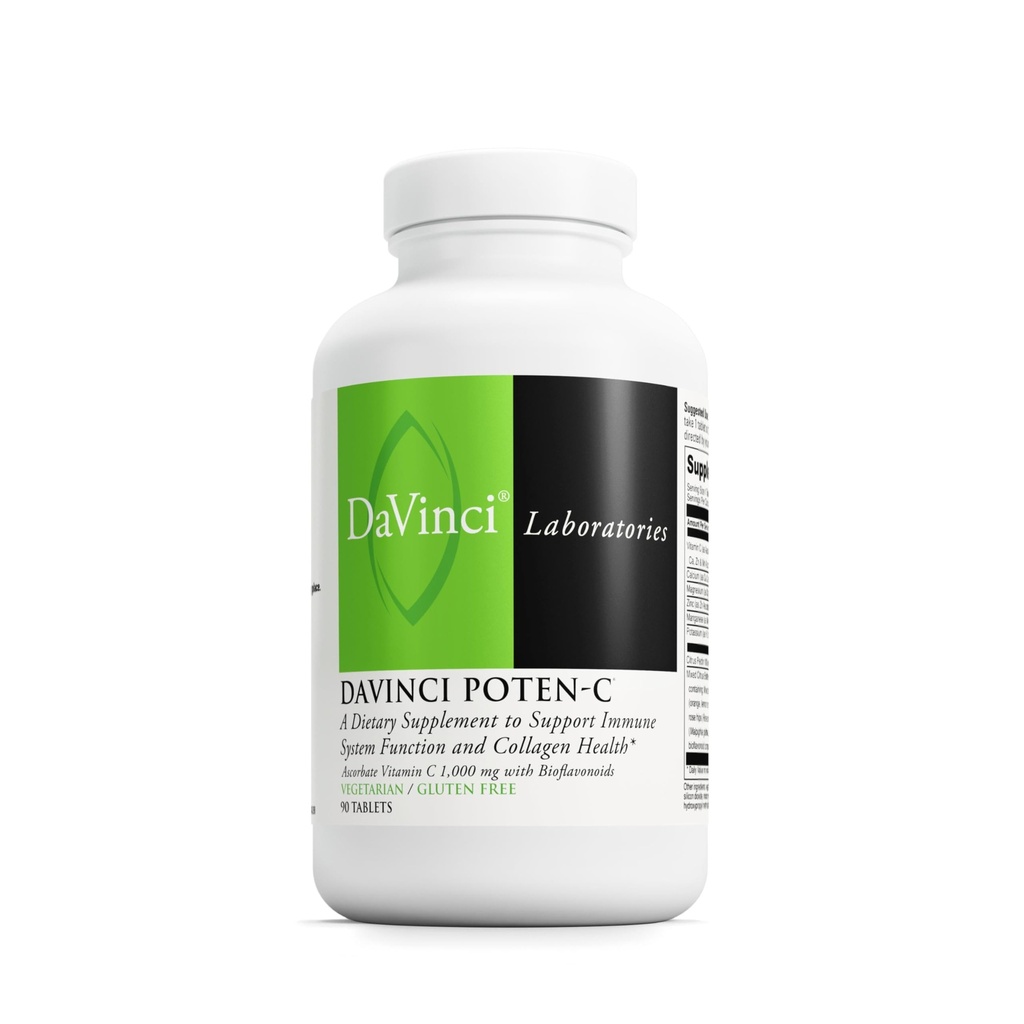 DAVINCI Labs Poten-C - Soutien au système immunitaire Fonction et santé du collagène* - Vitamine C, calcium, magnésium, zinc, potassium, manganèse et bioflavonoïdes - Végétarien - Sans gluten - 90 comprimés