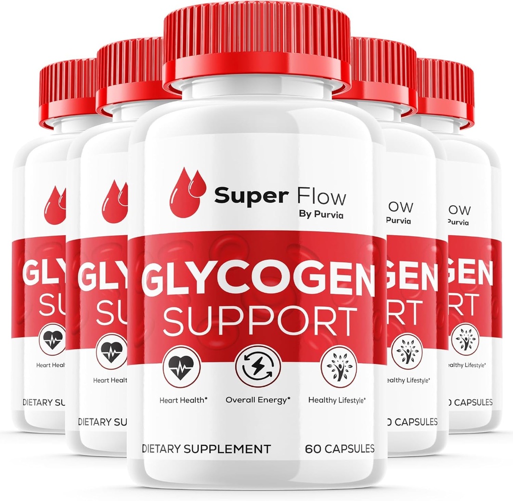 (5 Pack) Super Flow Glycogen Optimizer, Super Flow Glycogen Support, Super Flow Optimizer Super Flow Optimizer Supplément vitamine Soutien général au mieux-être Super Flow Maximum Strength (300 Capsules)