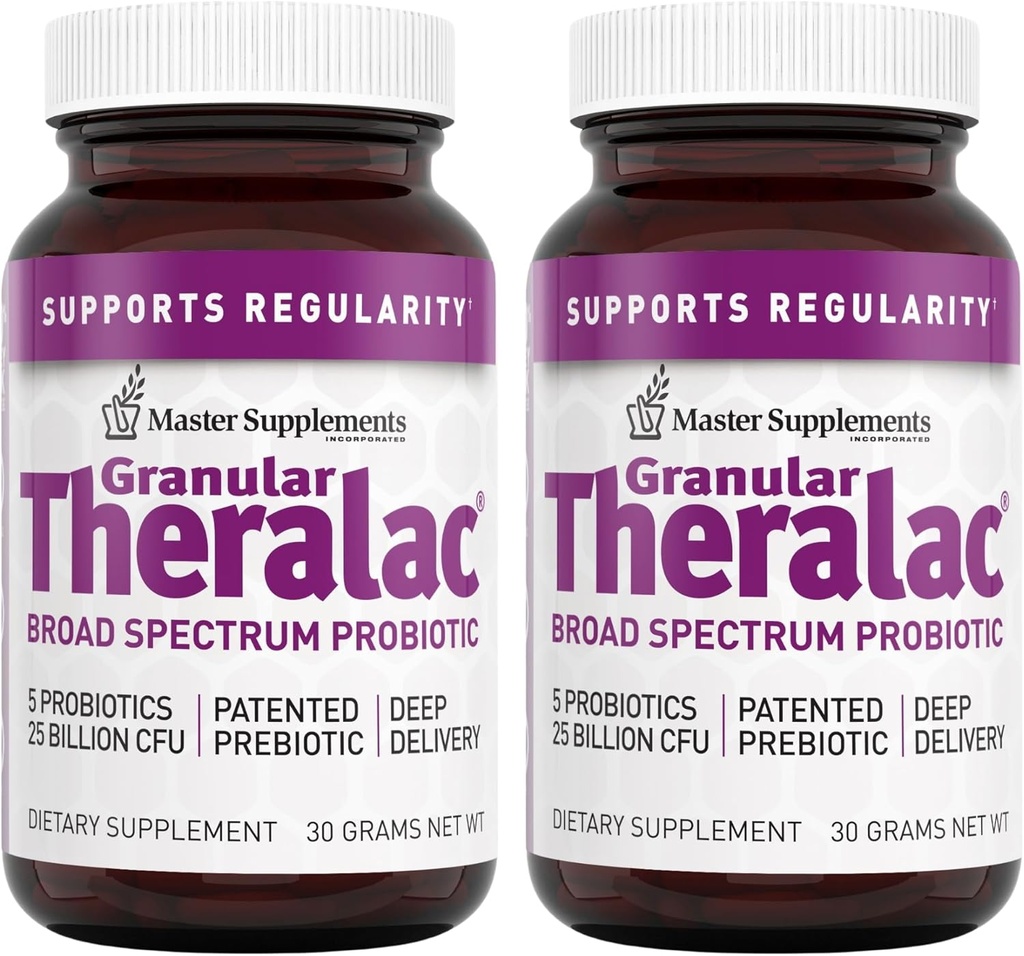 Master Suppléments Granular Theralac - 1,05 oz, Pack de 2 - Poudre probiotique multi-train pour la santé optimale de la gueule - Idéal pour les enfants - Vegan, sans gluten - 80 portions totales