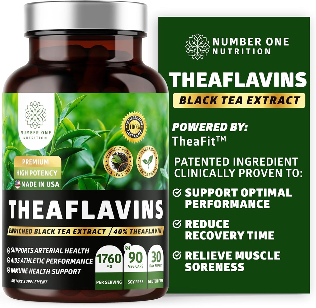 N1 Nutrition Premium Theaflavines Extrait de thé noir [40% Theaflavines] Powered by TheaFitTM to Support Exercise Performance and Reduce Recovery Time, 90 Veg Caps