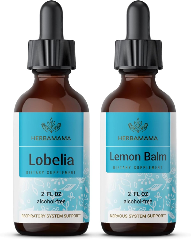 HERBAMAMA Kit de gouttes liquides à base de plantes - Ensemble d'extrait de lobelia et de teinture au citron 2 fl oz - végétalien, non-OGM, sans sucre et sans alcool - 2 Pack