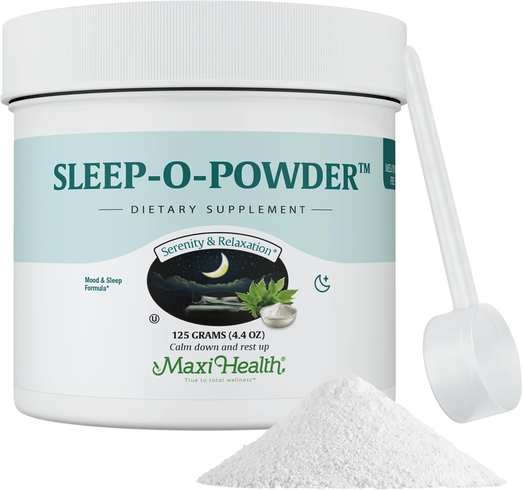 Maxi Health - Poudre de sommeil avec Magnésium, Inositol et L-Tryptophane - Zero Melatonin Non Habit formant l'aide au sommeil - Mélange de boisson facile, Supplément de boisson de sommeil relaxant pour le coucher, 4.4 Oz Sleep-O-Powder