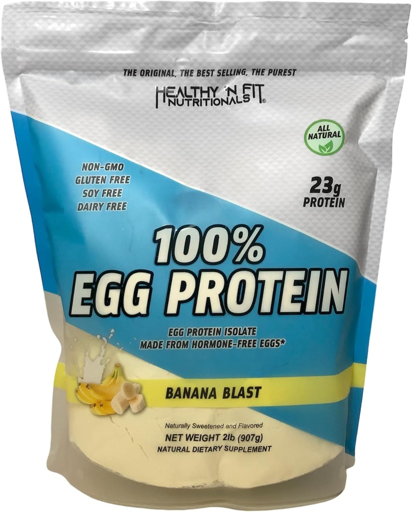 Healthy N Fit 100% EGG PROTEIN- Banane (2lb): 100% Egg White Protein PLUS peptides naturels. Naturellement sucré, Keto, Paléo
