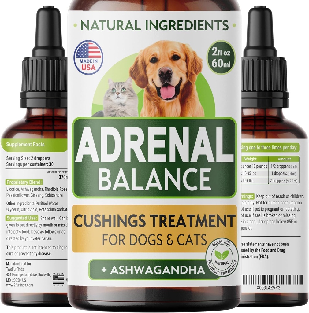 Balance pour chiens et chats - Cushing Traitement pour animaux de compagnie, support pour Ashwagandha, racine de réglisse, Rhodiola Rosea – Meilleur traitement pour chiens - 2oz Harmony Herbal Drops