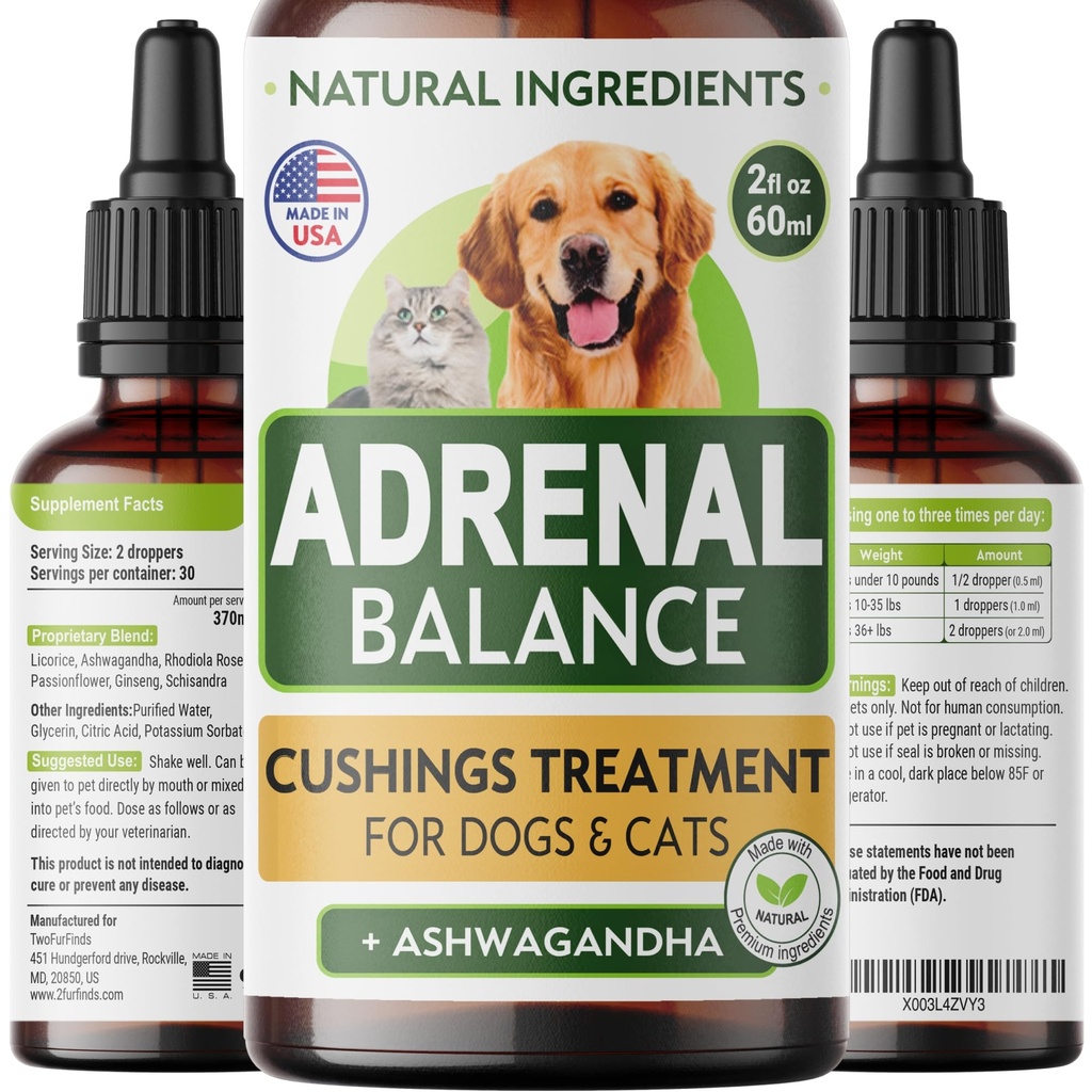 Balance pour chiens et chats - Cushing Traitement pour animaux de compagnie, support pour Ashwagandha, racine de réglisse, Rhodiola Rosea – Meilleur traitement pour chiens - 2oz Harmony Herbal Drops