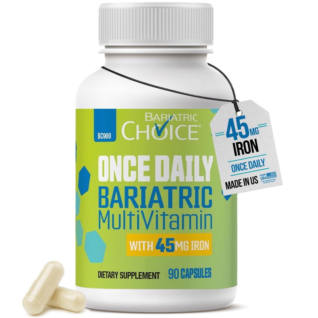 Choix bariatrique Multivitamine bariatrique une fois par jour avec 45 mg de fer.