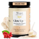 Winged Wellness Glow Up AM, Collagen Powder for Women - Supplément beauté matinale pour la peau glamour avec des peptides de collagène hydrolysés alimentés à l'herbe, la Mane du Lion et la racine de Maca - 21 portions, non aromatisées