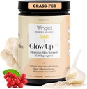 Winged Wellness Glow Up AM, Collagen Powder for Women - Supplément beauté matinale pour la peau glamour avec des peptides de collagène hydrolysés alimentés à l'herbe, la Mane du Lion et la racine de Maca - 21 portions, non aromatisées