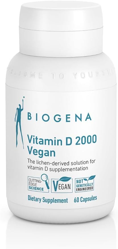Biogena Formule Vitamine D 2000 Vegan - Supplément Vitamine D3 Sun pour Absorption de calcium, Soutien immunitaire - 60 Capsules**