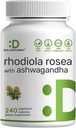 SUPPLÉMENT DE DÉAL Rhodiola Rosea avec Ashwagandha, 240 Capsules de Veggie – Max Strength 10:1 Extrait de racine – Suppléments adaptogènes pour la relaxation, l'énergie et la santé du cerveau* – Non-OGM