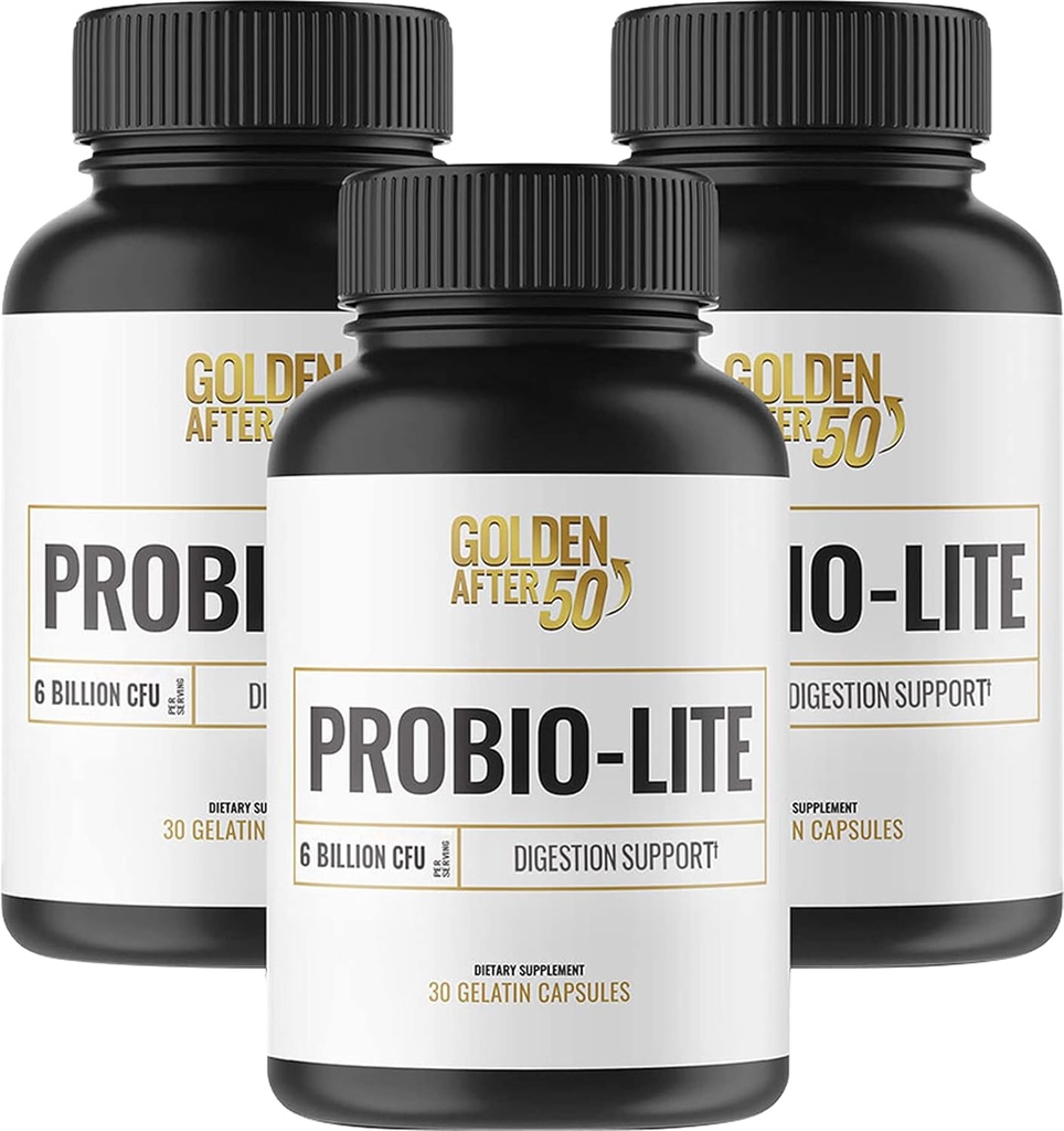 Golden After 50 Probio-Lite - pour Gut Health and Digestion Support - Probiotiques pour hommes et femmes - 3 bouteilles - Probiotiques pour brûlures d'estomac occasionnelles, gaz, indigestion