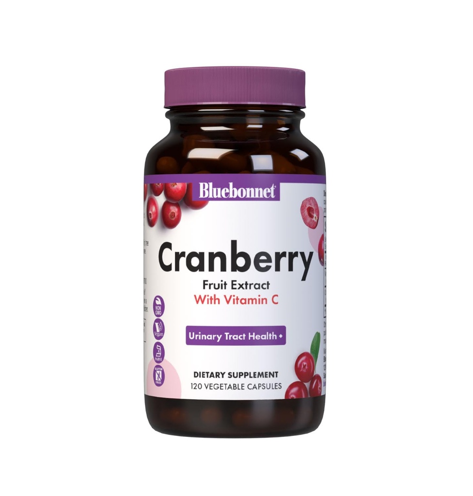 Bluebonnet Nutrition Extrait de fruits de canneberge, soutien au piège urinaire*, non-OGM, certificaté en casher, végétalien, sans gluten, sans soja, sans lait, 60 capsules végétales, 60 portions
