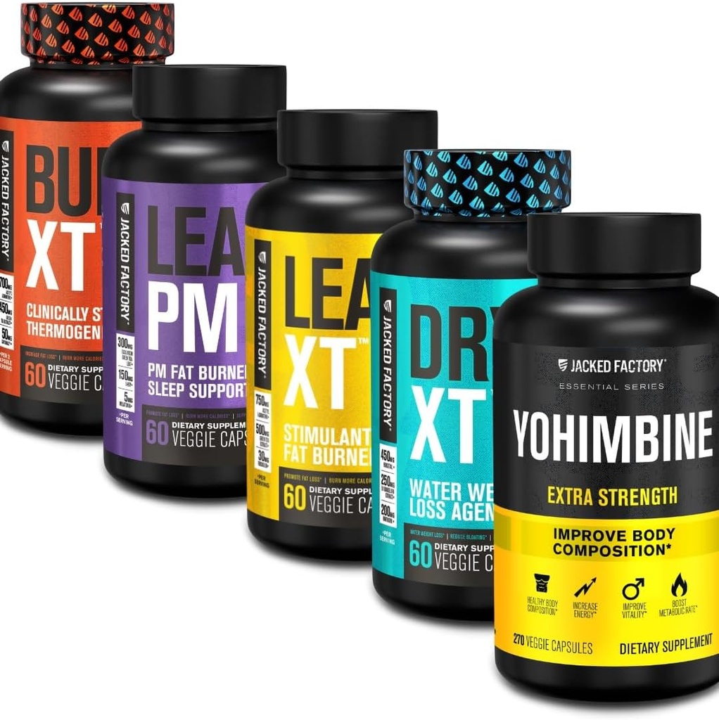 Supplément Thermogénique Fat Burner de l'usine Jacked - Burn-XT Thermogénique et maigre PM nuit Perte de poids Aide au sommeil - Lean-XT Fat Burner sans caféine, capsules Yohimbine, diurétique XT sec