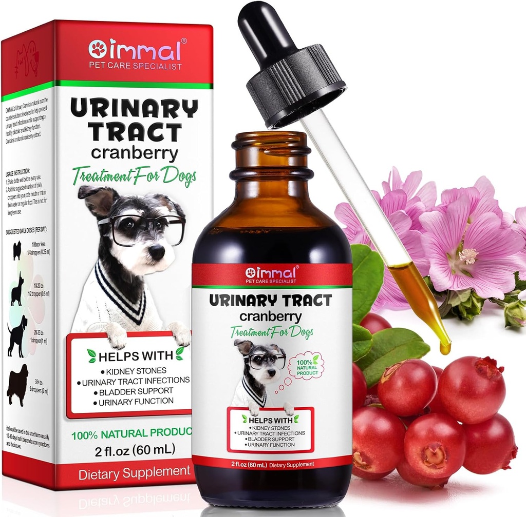 Urinary Tract for Dogs, Dog Urinary Tract Infection Treatment with Cranberry Supports Urinary Tract & Bladder, Supports Kidney Stone & Dog UTI, Pet Supplement Cranberry Supplement for Dogs - 60 ml