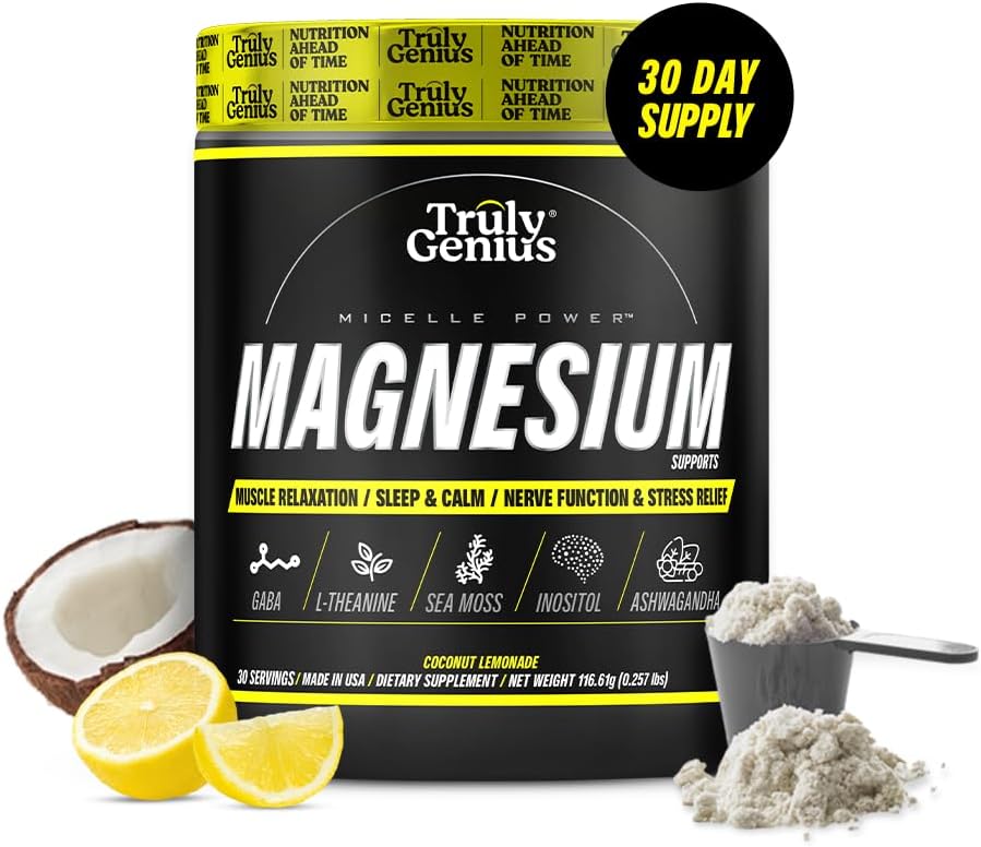 Supplément en poudre de glycinate de magnésium - L-Theanine, Ashwagandha, racine valériane - Haute absorption - Supporte la réparation musculaire - Fondé par James Rodriguez - 30 portions (Coconut Lemonade)