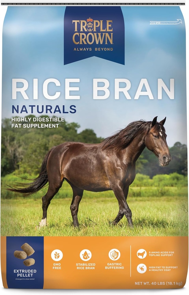 Triple Crown Rice Bran, Rice Bran pour chevaux, Supplément de poids pour chevaux, 40 lbs