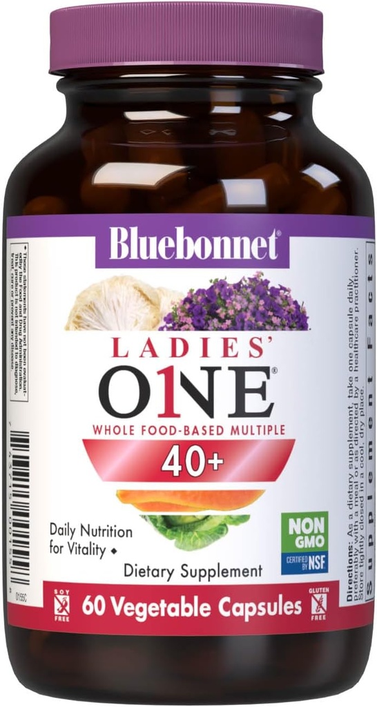Bluebonnet Nutrition Ladies ONE 40+ Multivitamines pour femmes 40+, sans soja, sans OGM, sans gluten, 60 capsules végétales, 60 portions