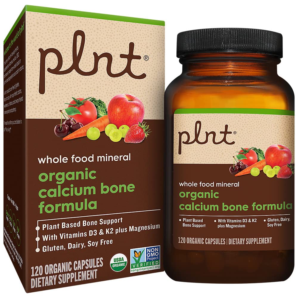 Organic Whole Food Calcium - Plant-Based Bone Support with Vitamins D3, K2, & Magnesium (120 Capsules)
