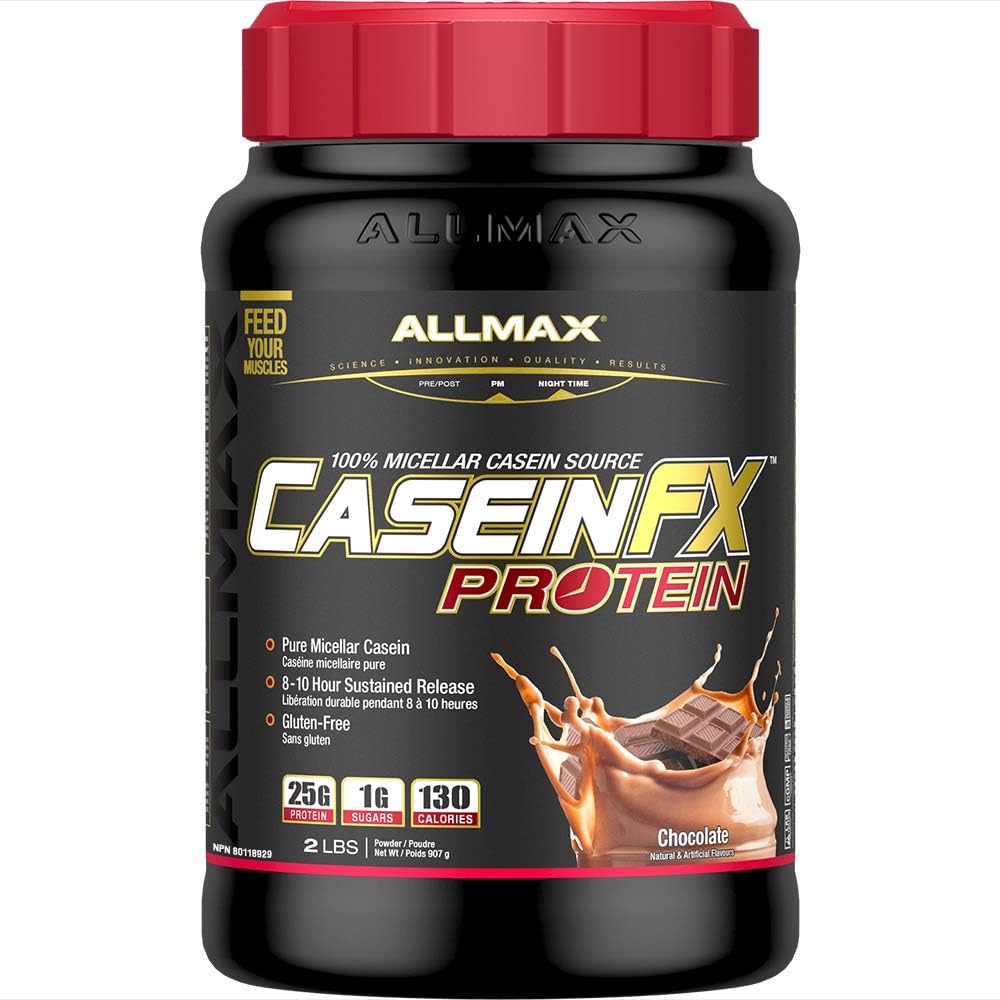 protéines ALLMAX caséine-FX, chocolat - 2 lb - 25 grammes de protéines à libération lente par scoop - faible teneur en glucides et zéro sucre ajouté - Env. 27 portions