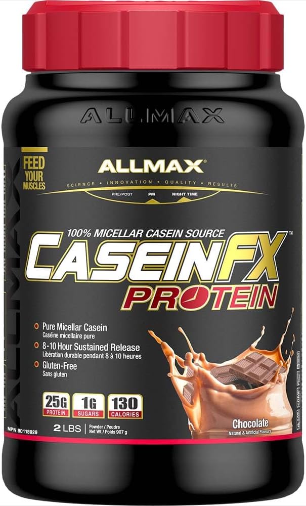 protéines ALLMAX caséine-FX, chocolat - 2 lb - 25 grammes de protéines à libération lente par scoop - faible teneur en glucides et zéro sucre ajouté - Env. 27 portions