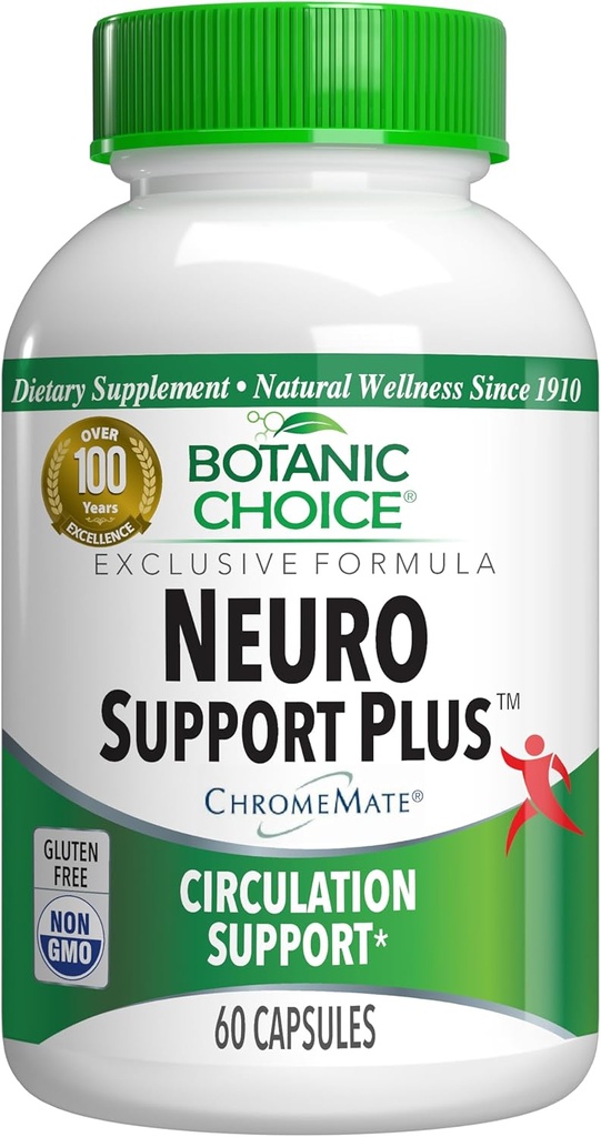 Botanic Choice Neuro Support Plus – Aide Soothe, Pieds, Jambes inférieures- Nerve, Support de Circulation-avec acide alpha lipoïque, Biotine, Vitamine B12, B6, Benfotiamine (Vitamine B1)-Gluten Free-60 Capsules