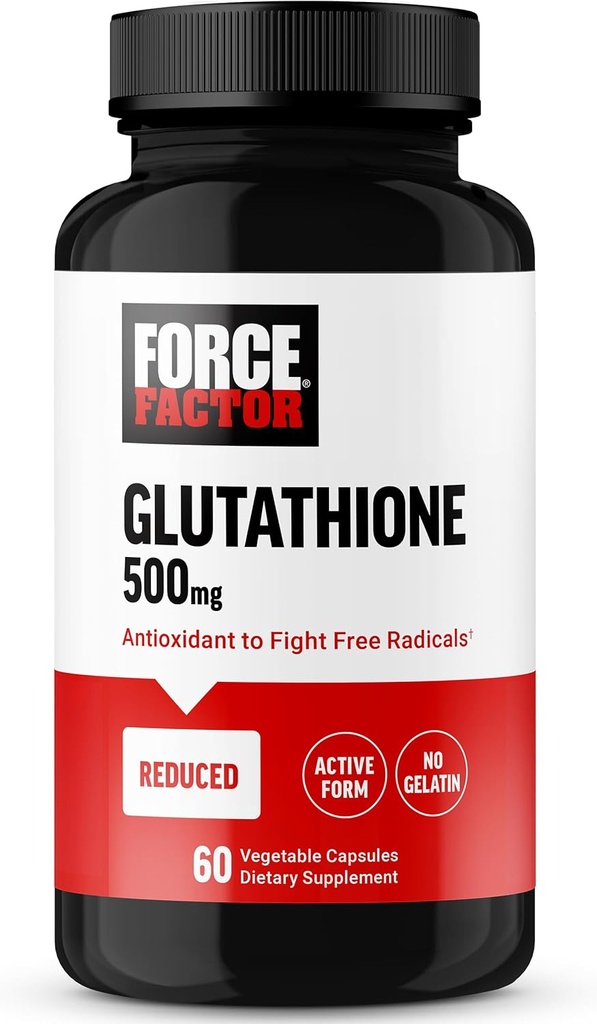 FACTEUR FORCE Supplément de glutathion, supplément antioxydant avec glutathion réduit 500mg pour l'absorption supérieure et l'efficacité, forme active, végétalien, non-OGM, 60 capsules végétales
