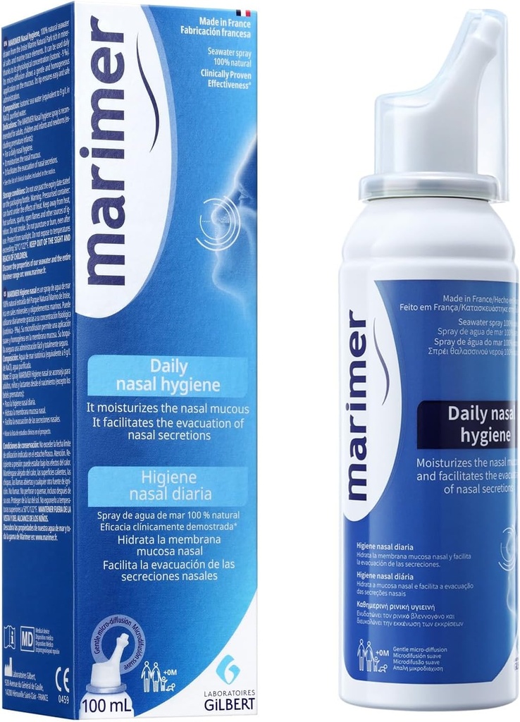 Saline quotidienne Tous les sprays nasaux d'eau de mer naturels,Rinse de sinus et antiallergique de symptôme de sinus 3,38 FL OZ (100 mL)