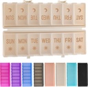 Organisateur de pilules pliables 2 fois par jour avec/étiquettes imprimées -Doual Protection & Portable Weekly AM Pill Box, conteneur de médicaments de 7 jours, grand cas de pilule de voyage pour supplément quotidien semaine vitamine - Khaki