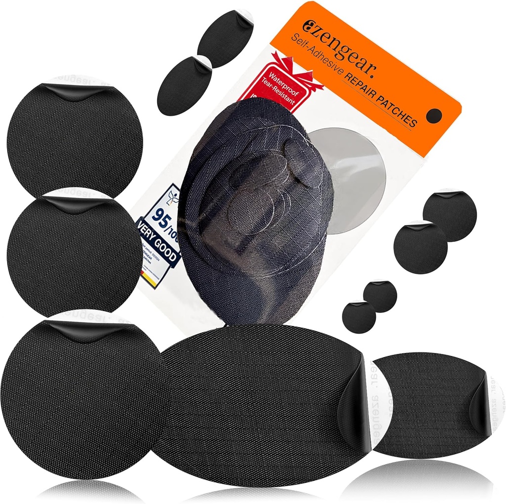 Patchs de réparation aZengear - imperméable, autocollant, tissu de polyester résistant à la chaleur de la tear-cold-heat pour fixer veste, tampon, combinaison de neige, chaussure, tente, PVC, vêtements, rembourrage (noir)