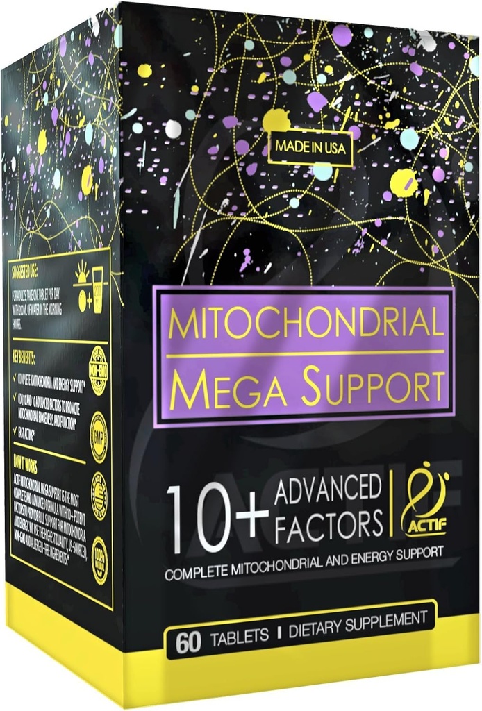 Actif Mitochondrial Mega Support avec 10+ Facteurs avancés - Non OGM, Fast Acting, Mitochondria et Energy Support, Made in USA, 60 Compte