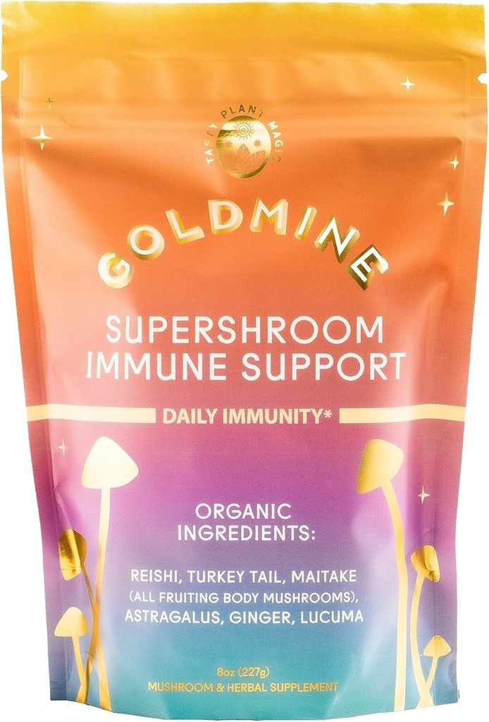 Goldmine Supershroom Functional Power Reishi Champignon Supplément, sans gluten Adaptogène puissant Supplément Cerveau végétalien - Immunity Support Poudre (227 grammes (8oz), Pochette)