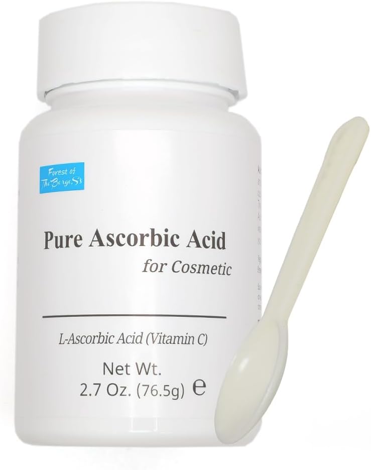 Acide ascorbique pur Cosmétique, 2,7 oz. 76,5 g Vitamine pure C Poudre pour le visage, la peau, Utilisation topique, Acide L-Ascorbique Poudre, VIT c Poudre, Mini cuillère inclus.
