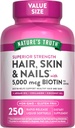 Nature's Truth Hair, Skin & Nails Vitamins | 5000mcg | 250 Softgels | Includes Collagen, Biotin and Coconut Oil | Non-GMO & Gluten Free Supplement for Women and Men