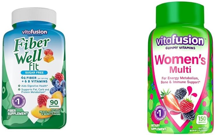 Supplément de gommies bien en forme de fibre de Vitafusion, 90 comtes (paquetage mai vary) et gommies multivitamines pour femmes, vitamines quotidiennes aromatisées au Berry pour les femmes