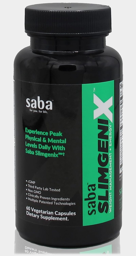 Saba SlimGenix -Energy, Weight Management, Appetite Control, Focus, Fat Burner with Branded, Patented & Clinical Proven Ingredients-60 Capsules