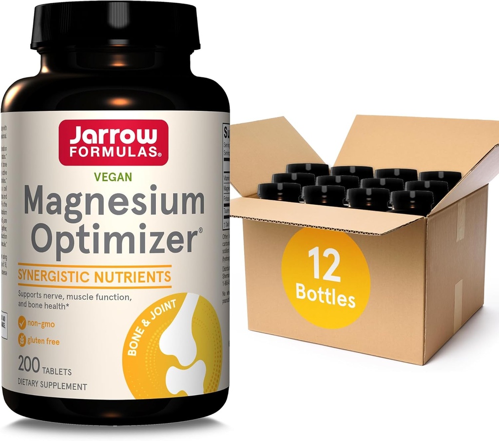Jarrow Formules Magnésium Optimizer Dietary Supplement, soutient Nerve, Fonction musculaire et Santé des os, 200 comprimés, 100 Day Supply Pack de 12