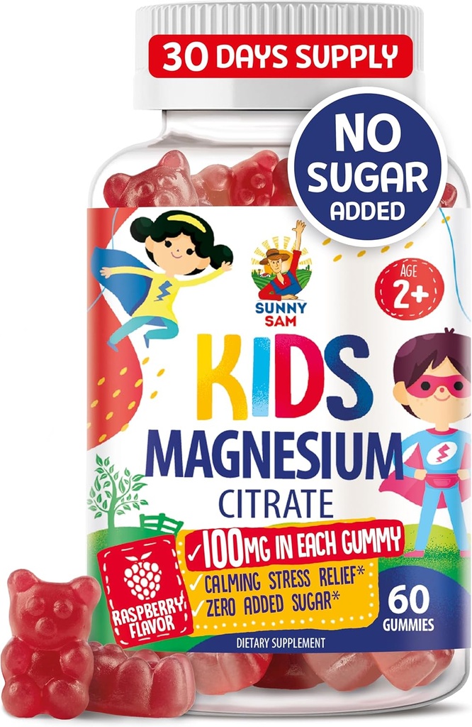 Gommies de magnésium pour les enfants et les adultes - 100mg - Calme Magnesium Chews - Supplément à mâcher Citrate de magnésium pour le soutien de l'humeur et des muscles - 60 Gommies