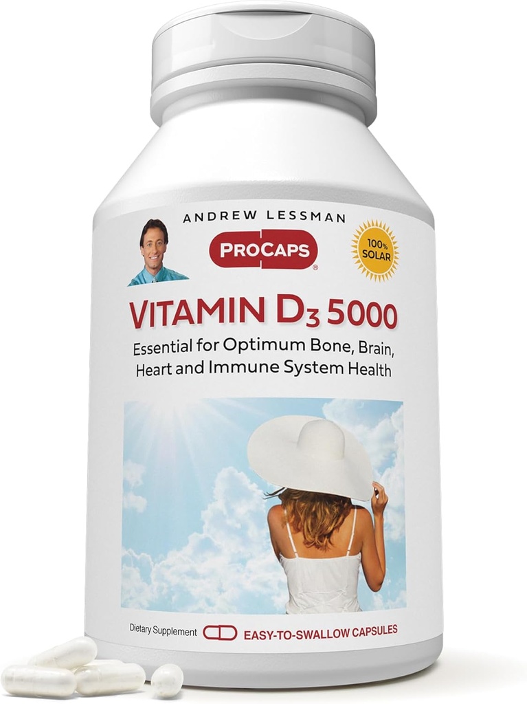ANDREW LESSMAN Vitamine D3 5000 UI 360 Capsules - High Potency, Essential for Calcium Absorption, soutient la santé osseuse, la fonction musculaire saine, système immunitaire, plus.
