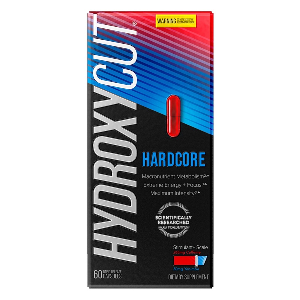 Hydroxycut Hardcore - Supplément thermogénique - Soutien de l'énergie et du métabolisme - 265 mg de caféine anhydre, 50 mg d'extrait de Yohimbe - Capsules à libération rapide - pour hommes et femmes - 60 Nombre
