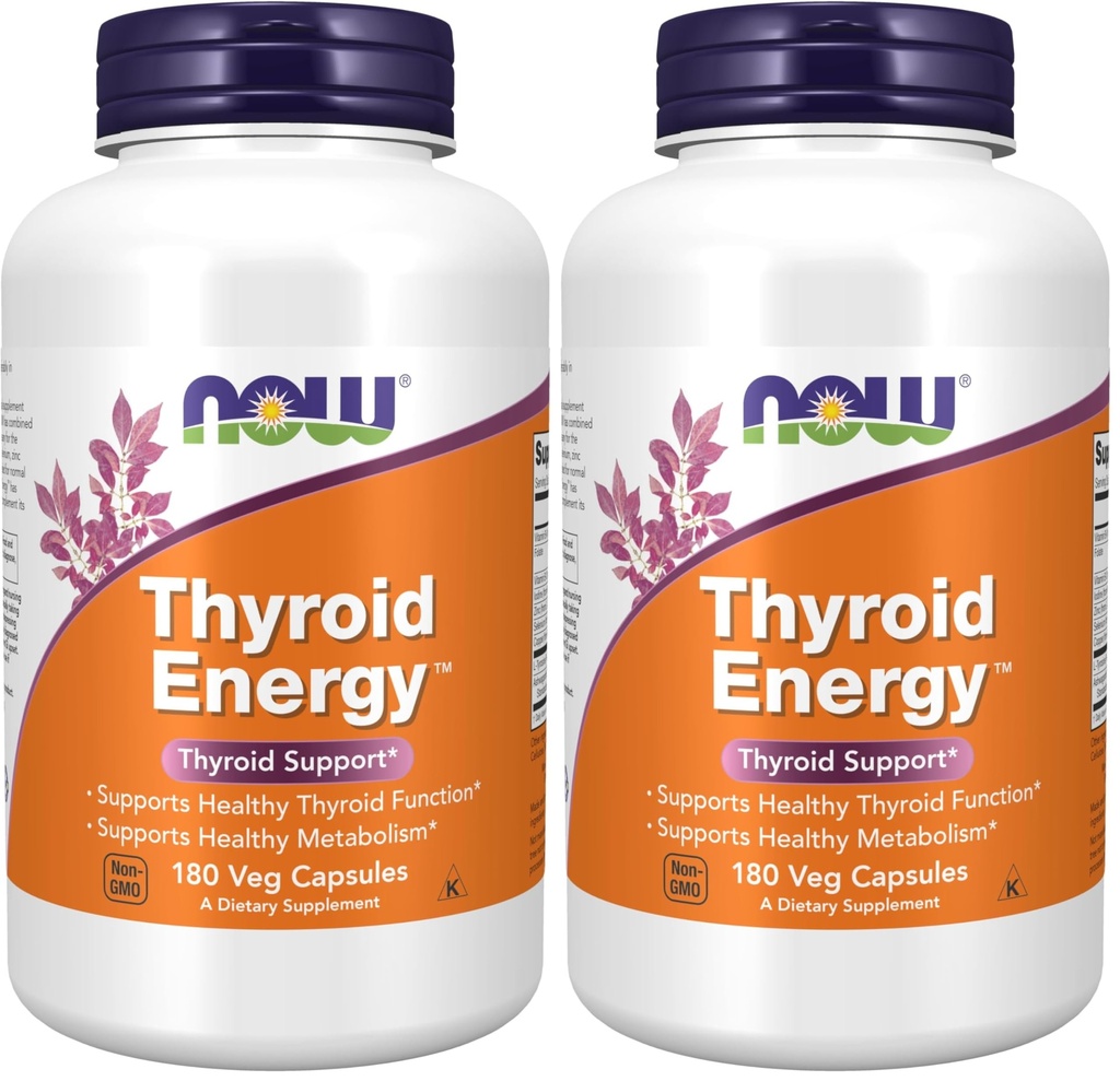 MAINTENANT Compléments alimentaires, Thyroïde EnergyTM, Iodine et Tyrosine Plus Sélénium, Zinc et Cuivre, 180 Capsules de Veg (paquet de 2)