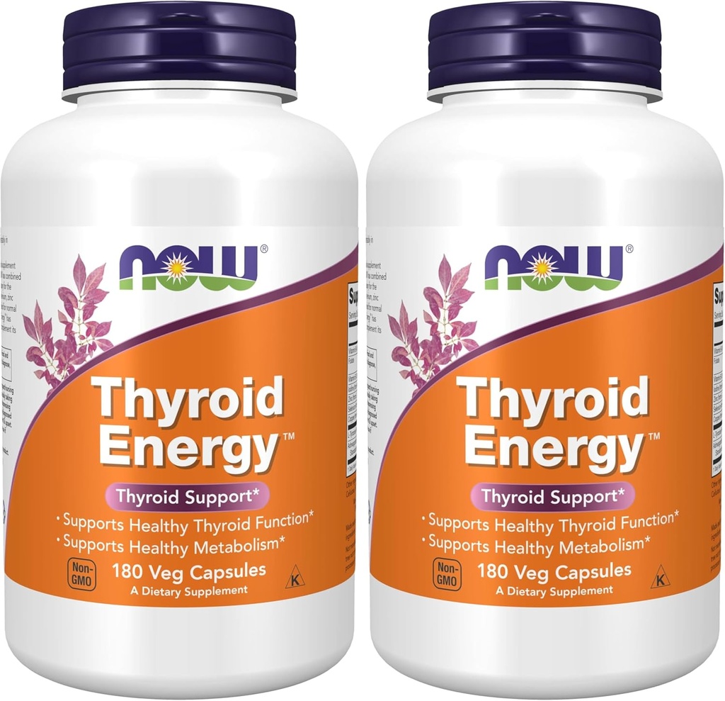 NOW Supplements, Thyroid Energy™, Iodine and Tyrosine Plus Selenium, Zinc and Copper, 180 Veg Capsules (Pack of 2)