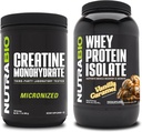 NutraBio Créatine monohydratée, non aromatisée, Isolée de protéines de 500g et de lactosérum, Caramel de vanille, supplément - Énergie musculaire, croissance musculaire maigre, récupération et force