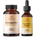 HERBAMAMA Ashwagandha and Turmeric Ginger Kit - Ensemble de 1 500 mg Ashwagandha Capsules Racines et Teinture de Ginger Turmeric 2 fl oz - Vegan, Non-OGM, Sucre et Sans alcool - 2 Pack