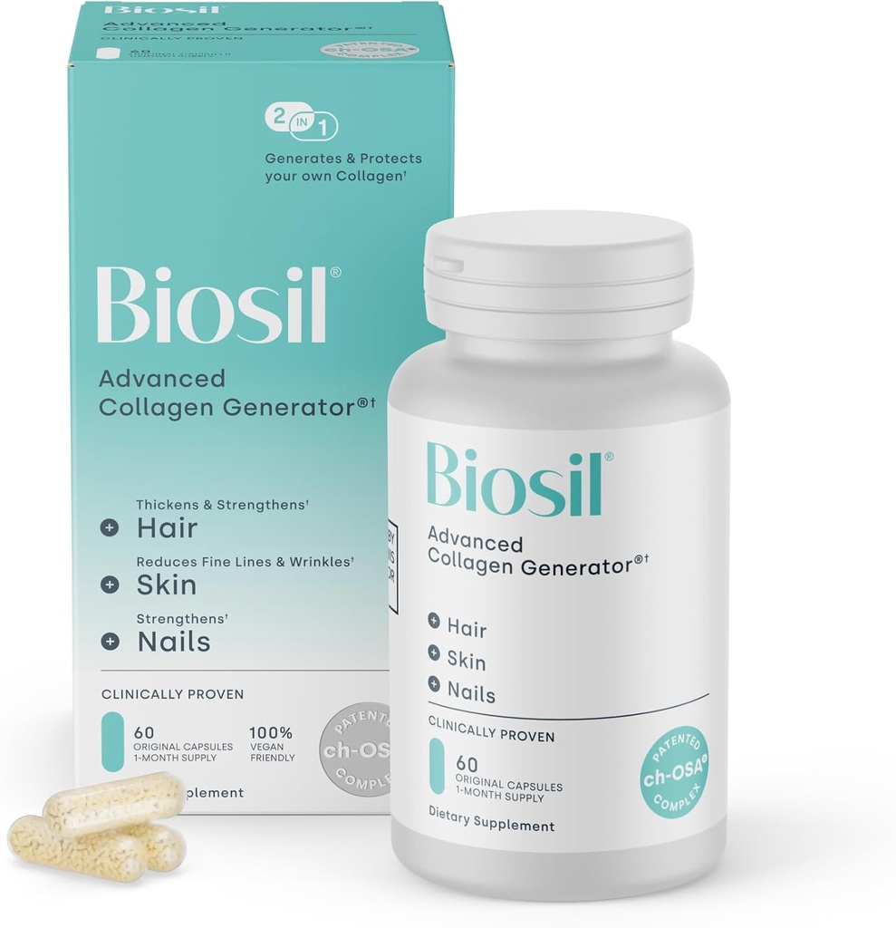Biosil Collagen Booster Supplement - 60 capsules originales - Activateur ch-OSA breveté pour la peau, les cheveux, les ongles et les articulations - supporte la production naturelle - 30 jours d'approvisionnement