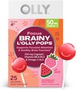 L'OLLY Focus Buddies L'OLLY Pops, Cognizin, Vitamines B6 et B12, Oméga-3 ALA, soutient l'attention focalisée et la fonction cérébrale saine,* Enfants 4+ Supplément alimentaire, Fraise de pastèque aromatisée, 25 Comte