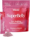 Blume New SuperBelly Gut Health and On-The-Go Hydratation Packets, sans sucre, avec prébiotiques, probiotiques, vinaigre de cidre de pomme, vitamine C, et électrolytes, fraise Hibiscus, 15 bâtons