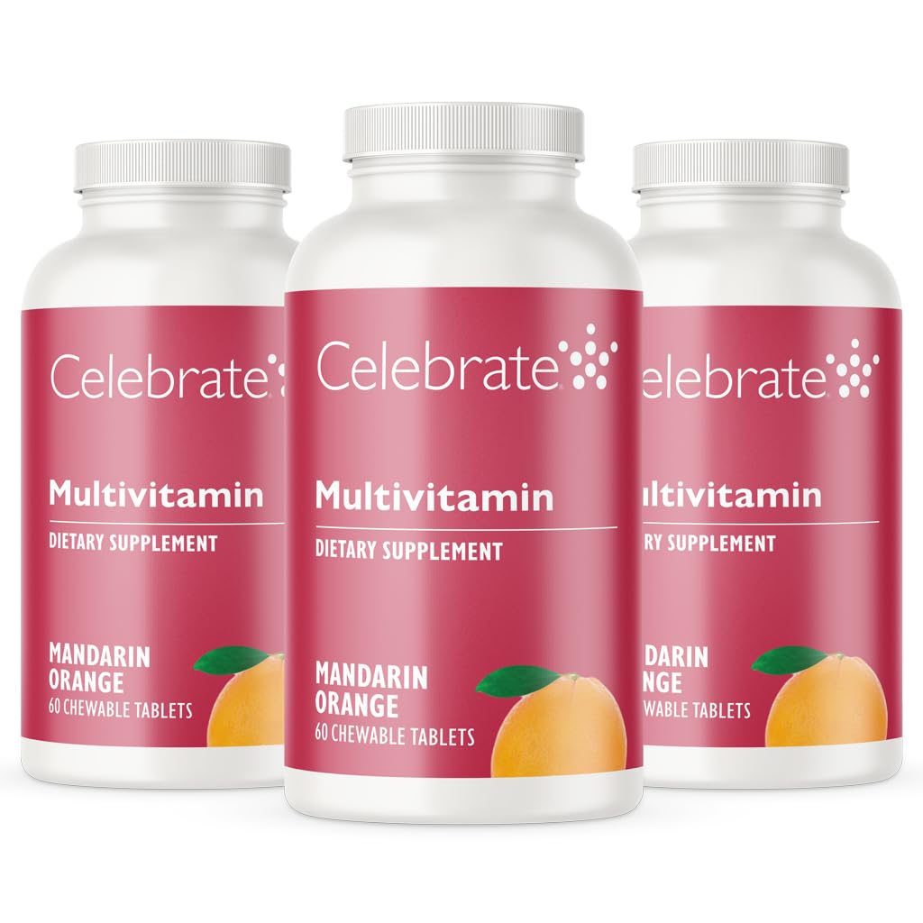 Célébrez les vitamines bariatriques multivitamines à croquer, sans fer - Supplément de gastrectomie pour hommes et femmes - Minéraux essentiels et vitamine A, B, D & E - Orange (180 comprimés)