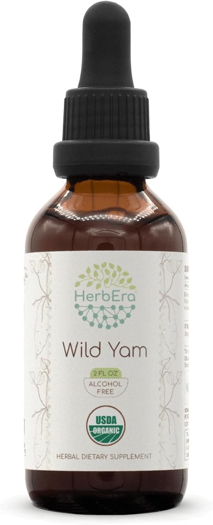 HerbEra Wild Yam B60 Extrait de plantes sans alcool USDA Teinture organique, gouttes liquides concentrées Yam sauvage naturel (Dioscorea Villosa) Racine séchée 2 fl oz
